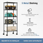 DUMOS 2 Pack 4Tier 5Tier Metal Shelving, Heavy Duty Shelves Wire Shelving Unit with Removable Wheel Casters, Shelves Organizer for Bathroom Garage Living Room Kitchen Pantry Laundry