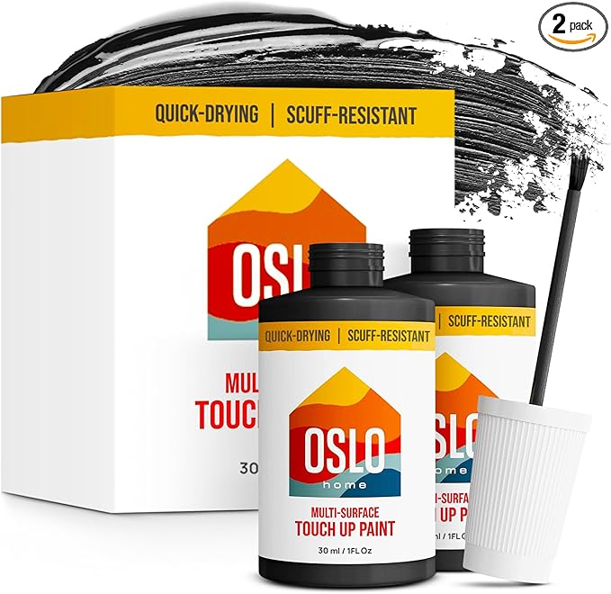 Touch Up Paint, Black, two 1oz., Matte, w/brush in bottle, Quick drying, for Home repairs, Kitchen Cabinets, Furniture