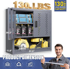 Metal Garage Storage Cabinet Industrial Style Wall Garage Cabinets with 2 Doors Open Storage and Adjustable Shelf Wall Mounted Steel Hanging Cabinet for Warehouse Kitchen Laundry - Assembly Required