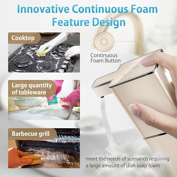 Automatic Soap Dispenser Touchless Foaming Soap Dispenser 300ml/12.8oz Rechargeable, Wall Mounted 4 Levels Adjustable Foam Soap Pump for Bathroom Kitchen Dish Soap