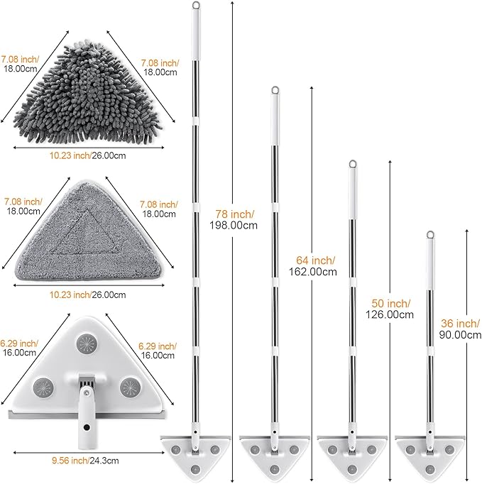 MUEE Window Cleaning kit, 3 in 1 Adjustable Window Washing Squeegee Kit with Extension Pole, Squeegee Window Cleaner Tool with 6 Replacement Pads, Wall Washer Cleaning Tool for Walls/Glass/Window