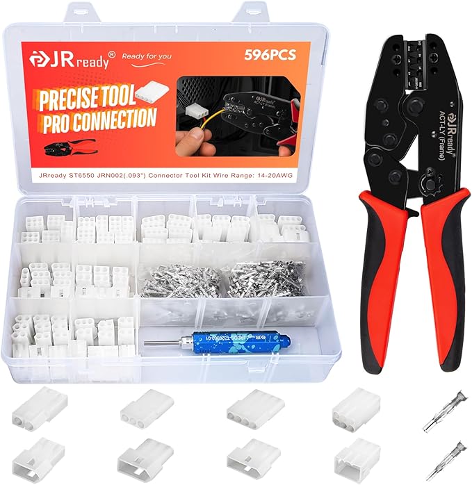 JRready ST6550 .093” Pin Connector Kit 2 3 4 6Pin Connectors Power Crimp Housing Plug 1189 Series Male Female Terminal 14-20AWG Standard Molex 5.03mm Pitch with Crimper Upgraded Pin Removal Tool