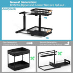 1 Packs 2 Tier Under Sink Organizers, Sliding Pull Out Cabinet Organizer Storage Shelf, Metal Drawer for Kitchen, Bathroom, Pantry Closet Organization Rack,Black