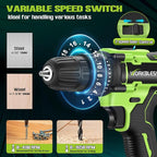 WORKBLESS 21V Power Drill Set, Cordless Drill with 2 Batteries and Charger, 3/8'' Keyless Chuck, Variable Speed, 18+1 Torque Setting and 28pcs Bits Tool Set(Green)