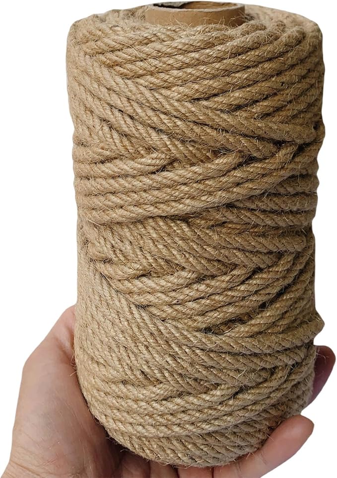 6mm Jute Twine, 164 Feet Braided Jute Rope, Heavy Duty and Thick Twine Rope for DIY Artwork, Bundling, Home Decor, Gardening Applications (6MM 164FT)