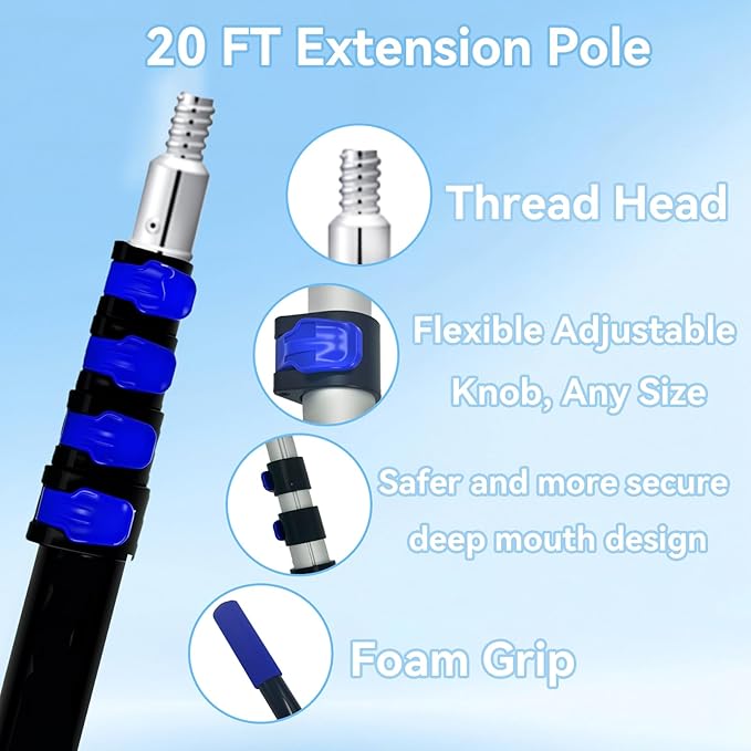 26FT+ Professional Window Cleaning Kit,High Reach Duster Kit,Spider Web Duster,with 20 ft Telescopic Pole 2 in 1 Window Cleaning Squeegee Kit for Outdoor & Indoor Cleaning