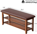 Shoe Bench with Leather Cushion, Shoe Organizer Bench for Entryway, Rubberwood Entryway Bench for Hallways, Front Doors, Entrances, Mudrooms (Two Floors, 39.4)