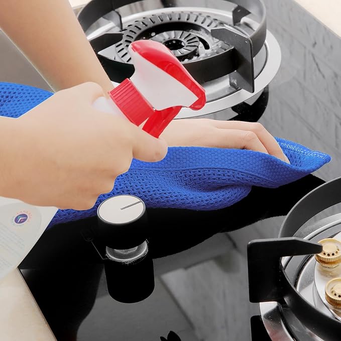 Homaxy 100% Cotton Waffle Weave Kitchen Dish Towels, Ultra Soft Absorbent Quick Drying Cleaning Towel, 13 x 28 Inches, 4-Pack, Blueberry