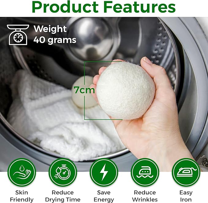 Wool Tumble Dryer Balls– Eco-Friendly Organic Fabric Softener, Reduce Wrinkles & Drying Time, Save Energy, Reusable, Handmade, 100% New Zealand Wool, Baby Safe, Unscented, XL Size (Pack of 4)