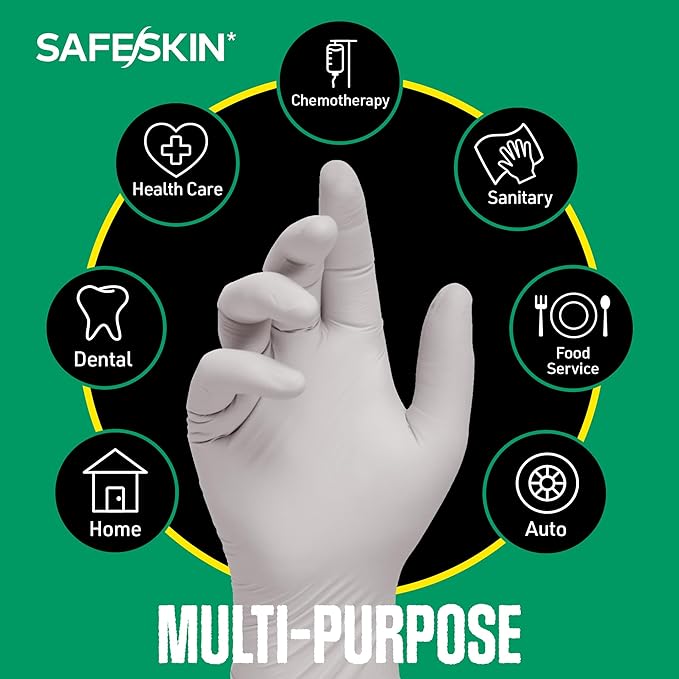 SAFESKIN Nitrile Exam Gloves Disposable Powder-Free Gloves for Medical, Dental, Cleaning, Cooking, Chemotherapy, 3.5 Mil Gray