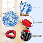 Spin Mop Handle Mop Heads and Base Replacement Sets Compatible with O Cedar EasyWring Rinseclean 2 Tank System, Flexible & Reusable(1 Sets Stainless Steel Handle & 2 Refills & 1 Base & 1 Scrub Brush)