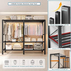 Heavy Duty Covered Clothes Rack with Magnetic Door Foldable Portable Wardrobe Closet for Hanging Clothing Rolling Black Metal Garment Rack on Wheels Closet System (Black, 65.9in)