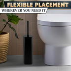 Black Toilet Brush with Square Stainless Steel Holder - Freestanding Toilet Brush and Holder Set Black - Removable Plastic Inner Cup, Splash Guard Cover, Replaceable Head, Corrosion Resistant Finish