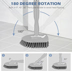 SetSail 4-in-1 Tile Tub Floor Scrubber with 52-inch Long Adjustable Handle Shower Cleaner Brush with V-Shaped Grout Brush and 3 Replacement Brush Heads for Bathroom Kitchen Sink Walls Tub Tile, Grey