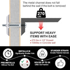 Heavy Duty Drywall Anchor Bolts with 1/4"-20 Fastener Suitable for TV Mounting Hollow Wall Anchor Bolt Screw Kit Supports Up to 270 lbs Each on 1/2 Inch Drywall Pack of 50