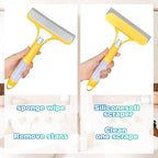 3-in-1 Window Squeegee with Sprayer – Professional Glass Cleaner Tool for Shower, Mirror, Car & Kitchen | Streak-Free Scraper with Ergonomic Handle & Large Capacity Bottle(Yellow + Blue + White)