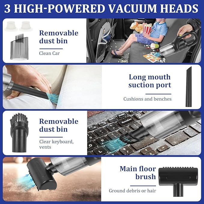 Car Vacuum Handheld Vacuum Cordless Hand Held Vacuum Cleaner Mini Portable Rechargeable Vacuum for Home, Office, Pet