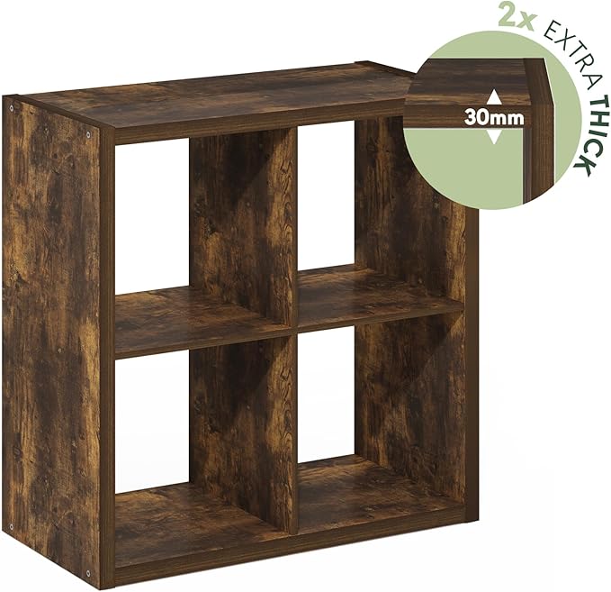 Furinno Cubicle Open Back Decorative Cube Storage Organizer, 4-Cube, Amber Pine