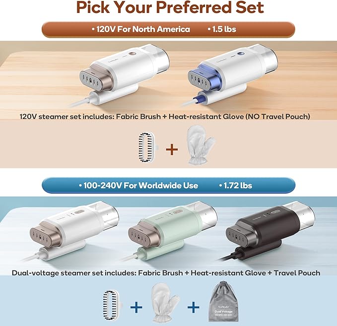 Newbealer Steamer for Clothes, 1200W Travel Steamer with Horizontal & Vertical Steaming, 2 Steam Levels, Dry Ironing, Foldable, 1.5lbs Lightly, 180ml Handheld Fabric Wrinkle Remover (120V Only)