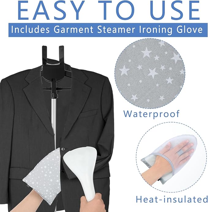 32-63 Inch Garment Steamer Rack & Garment Ironing Glove for Clothes Adjustable Steamer Stand for Clothes Adjustable Garment Hanger Standing Foldable Iron stand with Ironing Glove for Steaming Clothes