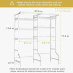 Ulif U13 Medium Over Washer and Dryer Storage Shelves, 6 Tiers Laundry Room Standing Shelf with 2 Hanger Rods, Space Saver Clothes Drying Rack, 57.8" W x 22" D x 77.4" H, White