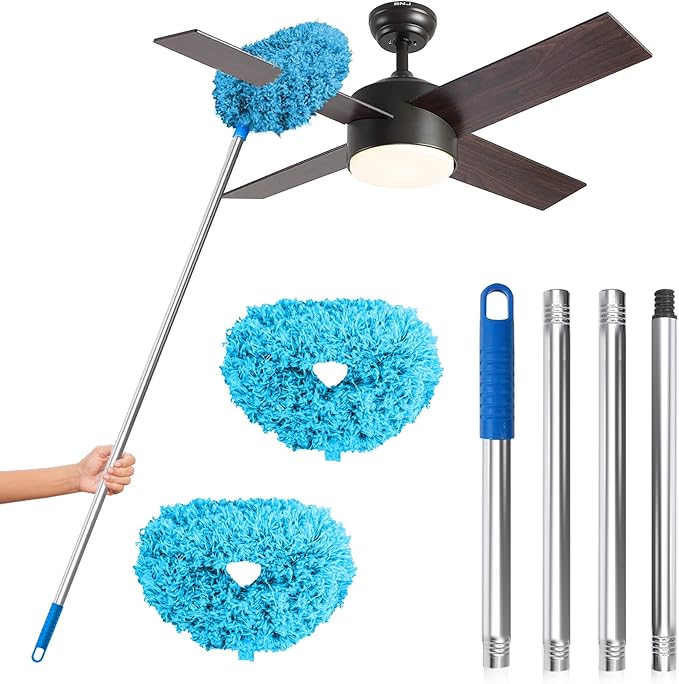 DRQ Ceiling Fan Cleaner Duster, 2 Pack Reusable Microfiber Duster with Extension Pole, 13 to 50 Inch Fan Blade Cleaner, Removable Dusters for Cleaning Walls Bookshelves Door Window Top (Blue)