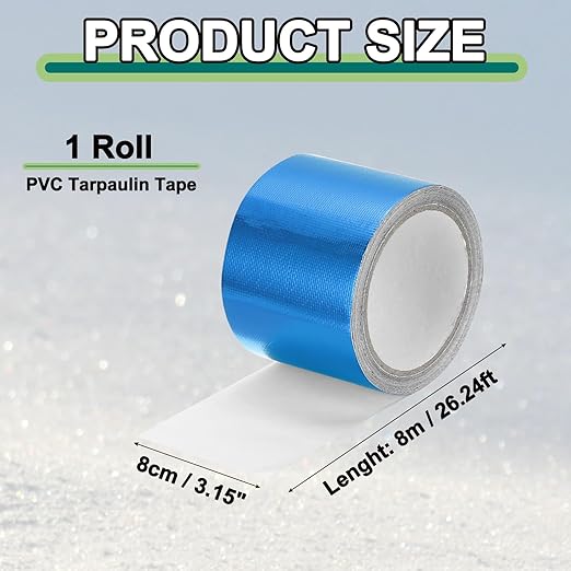 PATIKIL Awning Repair Tape 8m x 8cm Waterproof Canvas Tape High Adhesive Tear Repair Patch Kit for PVC Tarpaulin Tent Awning Fabric RV Sail Boat Cover, Blue (3.15" x26.24ft)