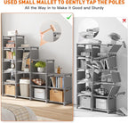 REIBII Book Shelf, 13 Cube Storage Organizer, DIY Bookcase for Bedroom, Office, Living Room, Closet, 12" D x 47.24" W x 59.05" H, Grey