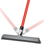 2-in-1 Silicone Rubber Broom Carpet Rake and Squeegee - Swivel Pet Hair Removal Broom with Long Handle - Slanted Side Bristles for Corners - Multipurpose Rubber Broom for Carpet, Hardwood Floor, Tile