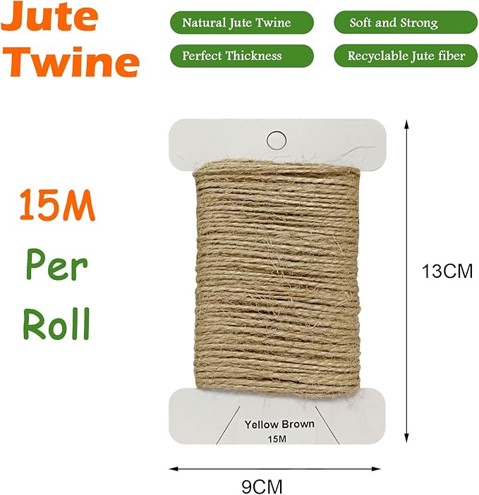 Jute Twine 10yards Long Twine String for Crafts Gift Wrapping Packing Gardening Crochet Knitting Macrame Decor (Yellow Brown)