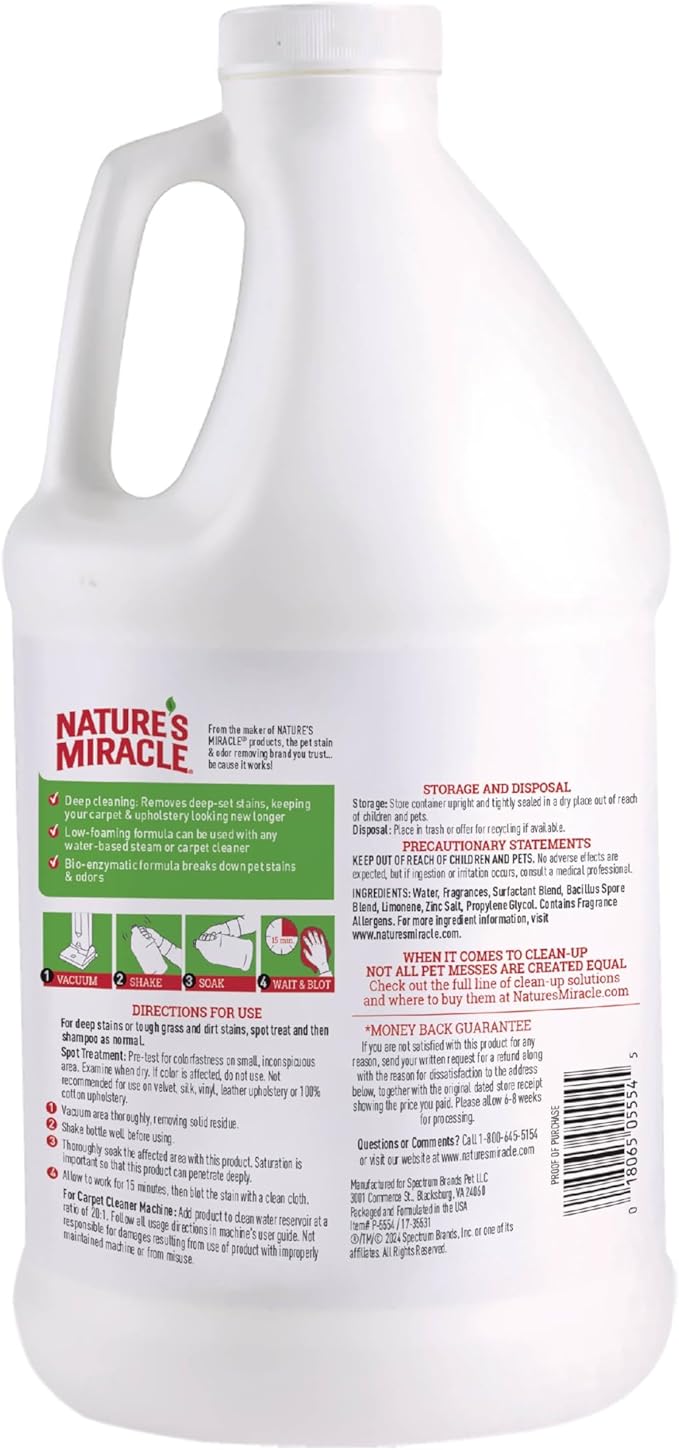 Nature’s Miracle Carpet Shampoo, Deep-Cleaning Pet Stain And Odor Remover, 64 Ounces