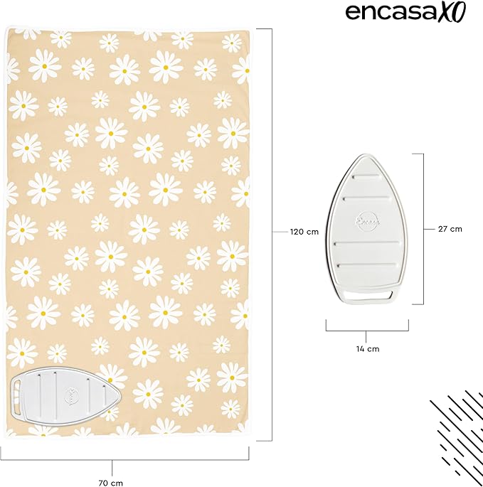 Encasa XO Ironing Mat/Pad (Large 48"x28") with 3mm Padding & Silicone Iron Rest for Steam Pressing on Tabletop or Bed - Heat Resistant, Portable, Quilting & Travel Blanket - Daisy Beige