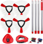 Mop Heads Replacements Complete Combo for O-Ceda,4 Pcs Red Machine Washable Microfiber Spin Mop Refills Replace Heads,1 Scrub Brushs,1 Base,1 Set Handle,Spin Mop Replacements for Tub and Tile Cleaning
