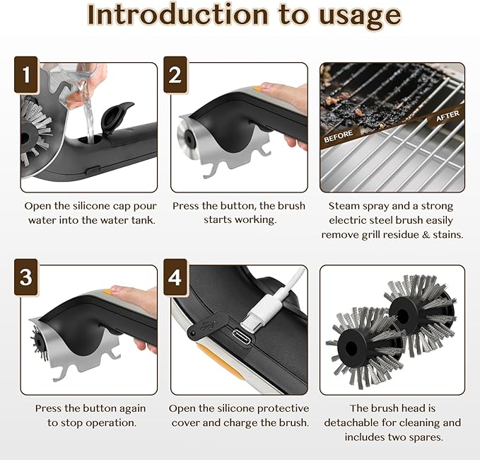 GKZ Electric Grill Brushes Cleaner, Motorized Rotating Giddy up Grill Cleaner with Water Tank, Ergonomic Handle & Bright Switch for BBQ Grill, Oven Racks, Outdoor/Indoor Grids
