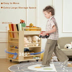 Art Activity Cart Wooden Rolling Utility Cart with Wheels 3-Tier Art Cart Organizer for Kids Multi-Functional Movable Birch Storage Cart Art and Crafts Supply Shelf Montessori Furniture