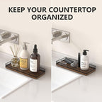 Bathroom Tray for Counter Top Organizer – Oak Wood Vanity Tray with Metal Frame for Dresser, Kitchen, Nightstand – Black & Brown Decorative Storage