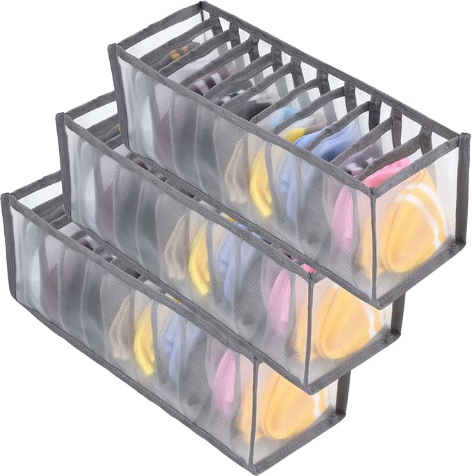 TIGARI Sock Wardrobe Clothes Organizer, Sock Organizer Drawer Divider, Foldable Drawer Compartment Storage for Socks (Gray)