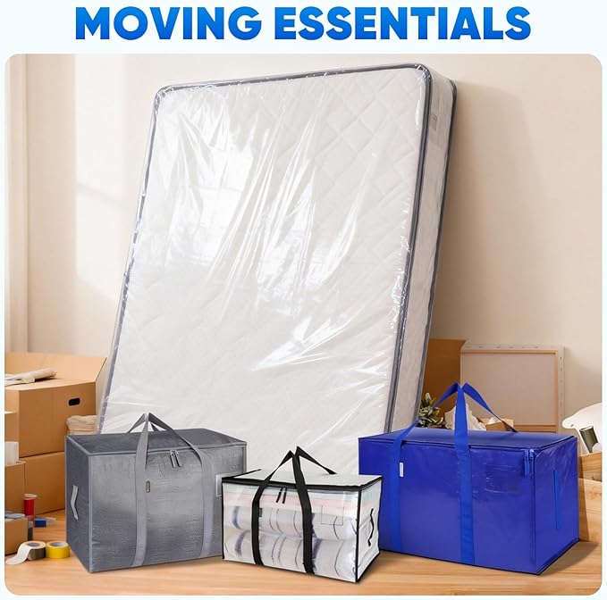 TICONN 2PK Plastic Mattress Bag for Moving Storage, Waterproof Mattress Protector Cover, Heavy-Duty Mattress Moving Supplies (4 mil, Twin)