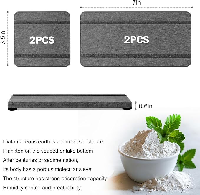4PCS Stone Drying Trays for Bathroom Sink and Kitchen Counter, Water Absorbing Stone Tray with Diatomaceous Earth, Soap Dish and Coaster
