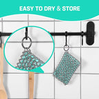 HAUSHOF Cast Iron Scrubber, Chainmail Scrubber with Silicone Core, Premium Cast Iron Cleaner for Skillet, Pan, Dutch Oven