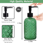 Green Glass Soap Dispenser with Black Pump, 13.5oz Liquid Hand Soap Dispenser Set, Dish Soap Lotion Dispenser for Modern Home Decor, Bathroom, Kitchen Countertop, Hotel(2 Pack)