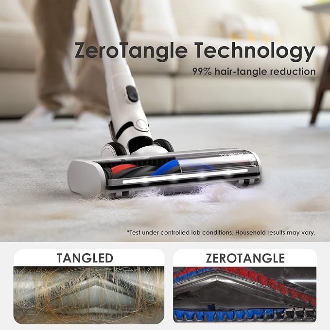 Tineco Pure ONE S15 Essentials Cordless Vacuum Cleaner, Stick Vacuum Rechargeable with Anti-Tangle Brush, LED Headlights for Hard Floor, Pet Hair & Home Cleaning