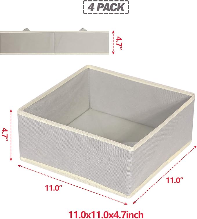 DIOMMELL Foldable Cloth Storage Box Closet Dresser Drawer Organizer Fabric Baskets Bins Containers Divider for Clothes Underwear Bras Socks Clothing,Set of 4 Grey 400