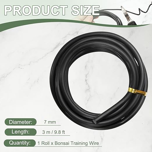 Bonsai Training Wire, 7mm x 9.8 ft Anodized Aluminum Floral Plant Training Wire Bendable Metal Stems Accessories for Gardening Branch Fixing Crafts (Black)