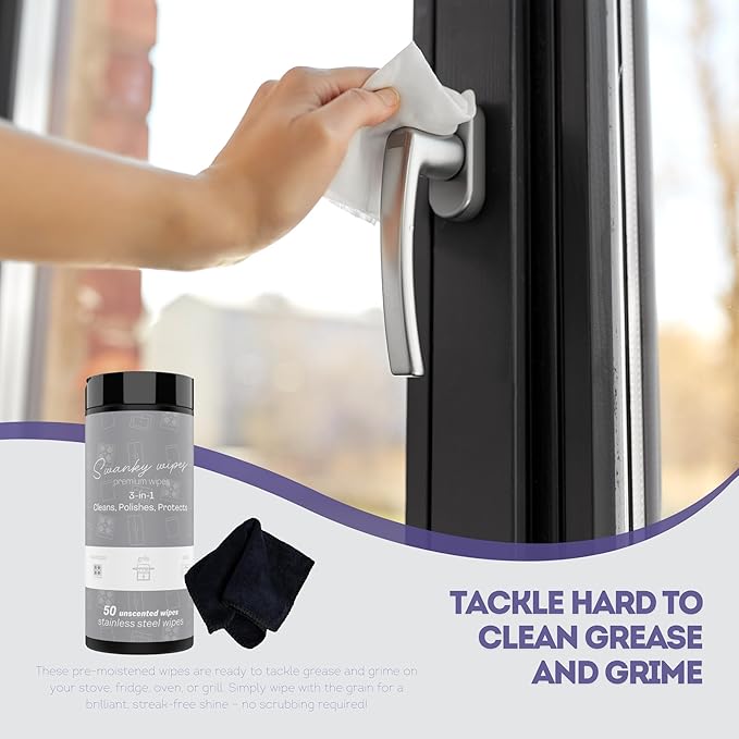 Swanky Stainless Steel Cleaner Wipes - Grime & Grease Remover Kitchen Cleaning Supplies - Clean & Shine, For Stove Top, Refrigerator, Sink, Oven, & Household Appliances - Canister, 400 Count