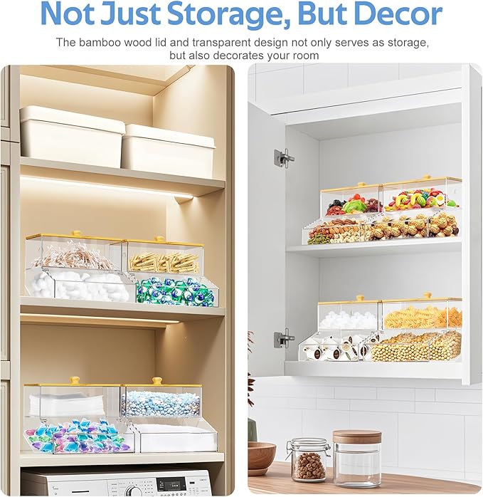 JYPS Laundry Pods Container&Dryer Sheet Holder 2in1.Transparent Acrylic Double-Layer Storage Box With Bamboo Lid. The Large Capacity Design Makes It Easy To Store And Organize Your Belongings Neatly