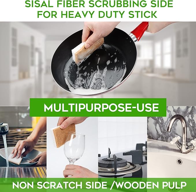 Natural Sponges Kitchen 9Pack,Eco Friendly Non-Scratch Scrub Sponge,Biodegradable Sisal Scrubber with Compostable Dish Sponges for Kitchen Cleaning…