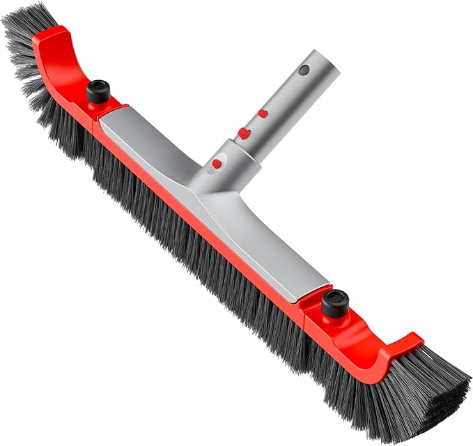 Sepetrel 22” Wide Pool Brush Head for Cleaning Walls,Heavy Duty Inground/Above Ground Aluminum Swimming Pool Scrub Brushes with Curved Ends & Premium Strong Bristle,Red