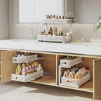 2 Pack 17.3IN-Depth Under Sink Organizer with Smooth Cylindrical Rail,2-Tier Pull Out Multi-Purpose Cabinet Storage for Bathroom&Kitchen,Height Adjustable,Rust-Resistant Coating-White