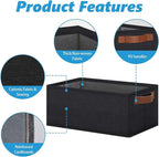 GhvyenntteS Small Fabric Storage Bins 6 Pack, 11.8" x 7.87" x 5.11" Storage Basket with Leather Handles, Closet Storage Bins for Shelves, Storage Baskets for Shelves, DVD Storage (Black)